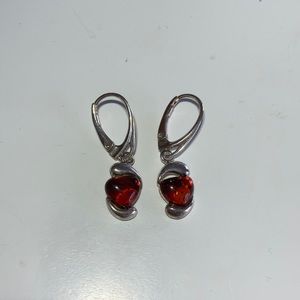 Beautiful amber and silver heart earrings pair